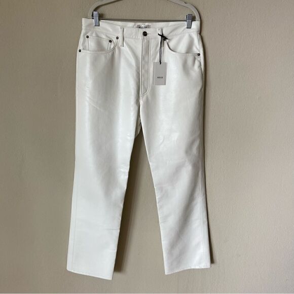 NWT Agolde Recycled Leather 90's White Pants Pinch Waist Straight Leg Size 10 - Picture 9 of 14